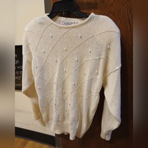 vintage LA CHIC cream sequin & pearl drop sweater